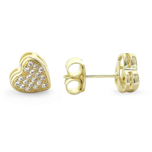 Aros Enchapados en Oro Diseño Corazón con Microcircones
