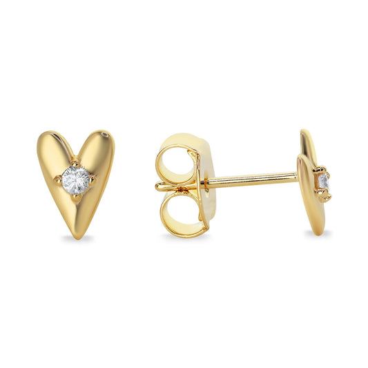 Aros Enchapados en Oro Diseño Corazón con Pequeño Circón