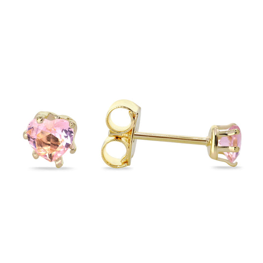 Aros Enchapados en Oro Diseño Corazón de Circón Rosa 4 mm