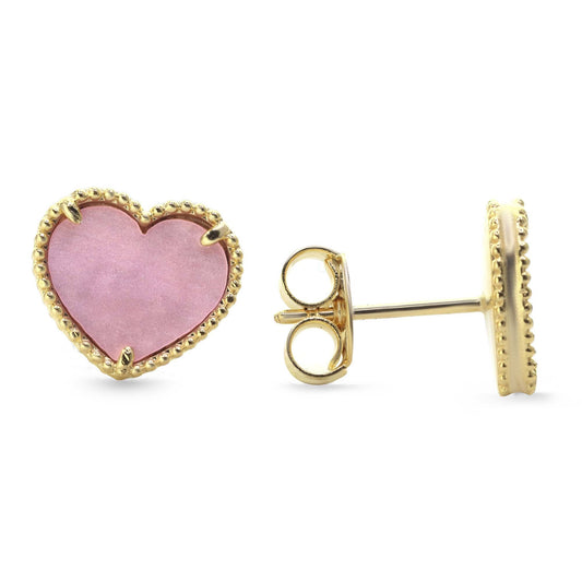 Aros Enchapados en Oro Diseño Corazón Esmaltado Rosado