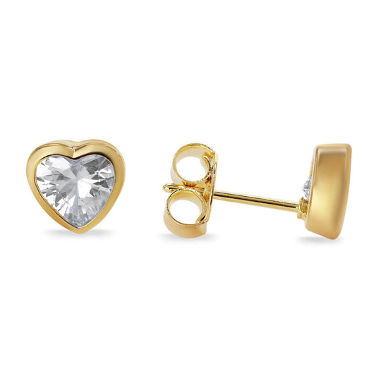 Aros Enchapados en Oro Diseño Corazón Liso con Circón