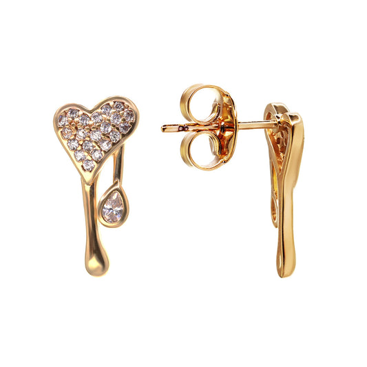 Aros Enchapados en Oro Diseño Corazones Derretidos con Circones