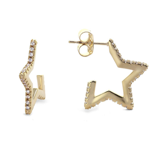 Aros Enchapados en Oro Diseño Estrella con Circones en los Bordes