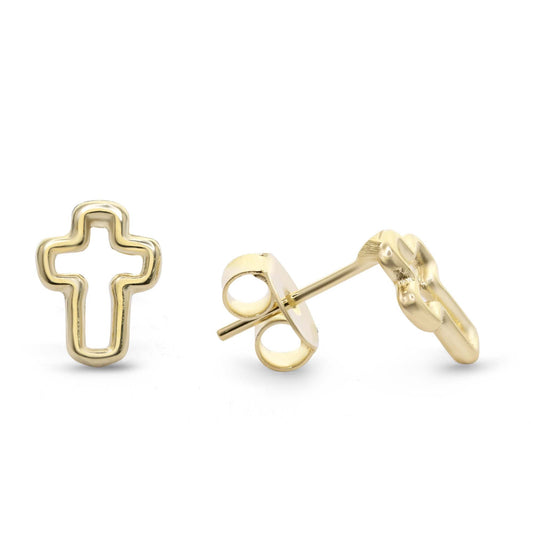 Aros Enchapados en Oro Diseño Figura de Pequeña Cruz