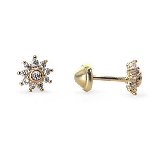 Aros Enchapados en Oro Diseño Flor de Circones con Tope