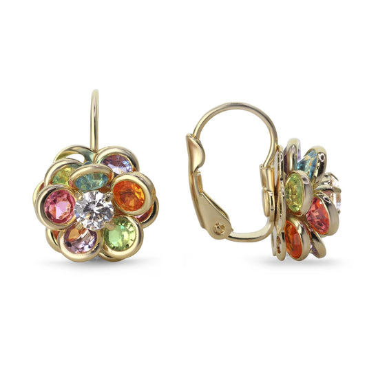 Aros Enchapados en Oro Diseño Flor de Colores Doble de Circones