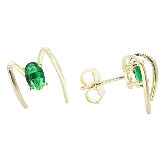 Aros Enchapados en Oro Diseño Garra Circón Esmeralda