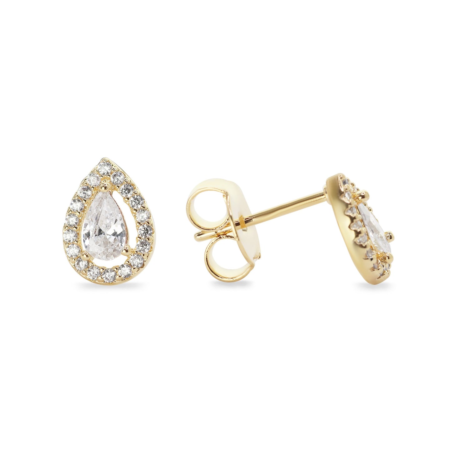Aros Enchapados en Oro Diseño Gota con Circones