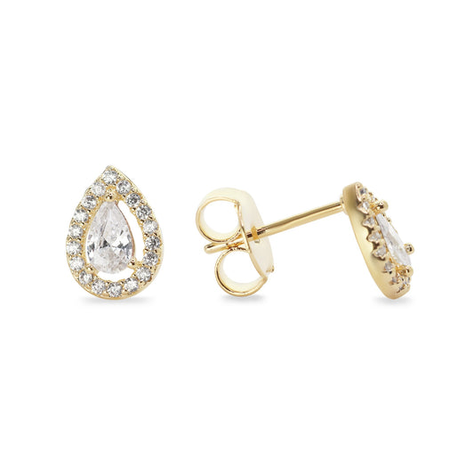 Aros Enchapados en Oro Diseño Gota con Circones