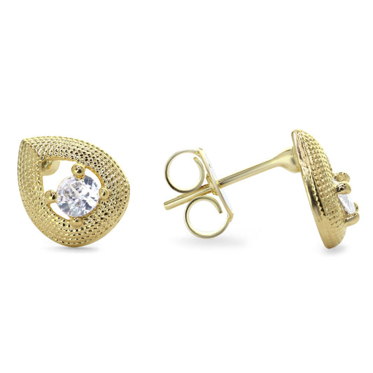 Aros Enchapados en Oro Diseño Gota con Textura y Circón