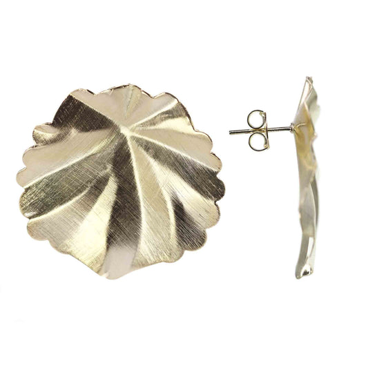 Aros Enchapados en Oro Diseño Hoja Satinada