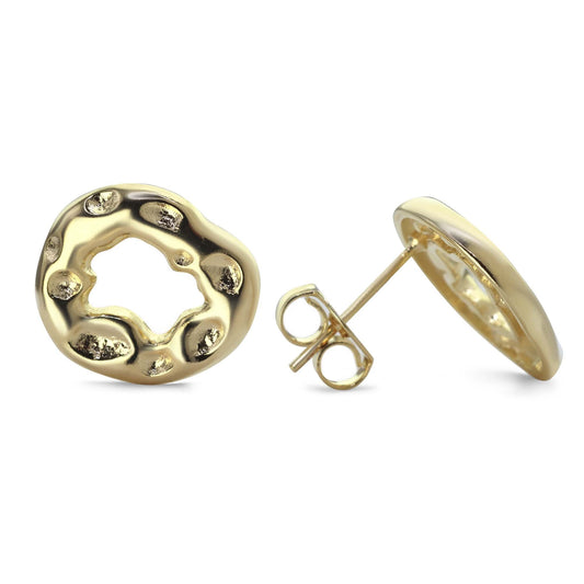 Aros Enchapados en Oro Diseño Irregular Calado con Relieve