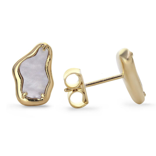 Aros Enchapados en Oro Diseño Irregular con Esmaltado Blanco