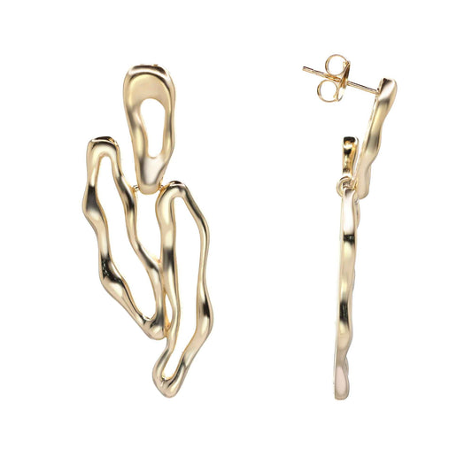 Aros Enchapados en Oro Diseño Irregular con Figuras Lisas