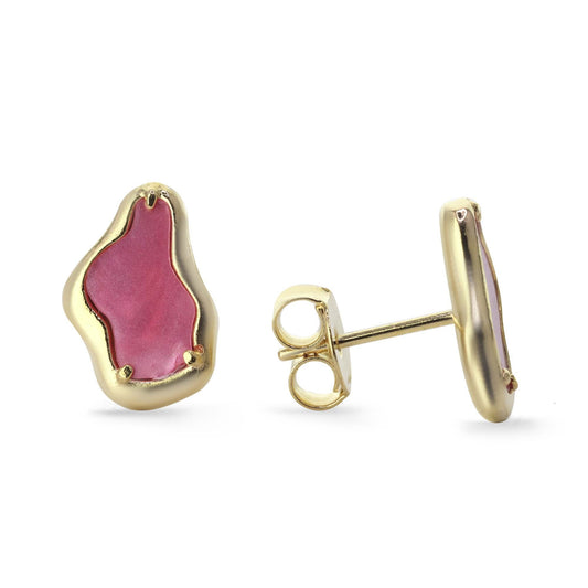 Aros Enchapados en Oro Diseño Irregular con Placa Color Rosa