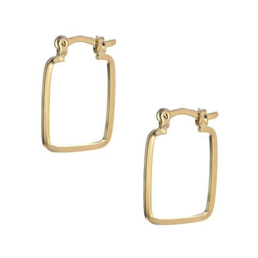 Aros Enchapados en Oro Diseño Liso Argollas Rectangular con Broche Criollo