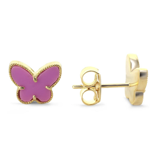 Aros Enchapados en Oro Diseño Mariposa Esmaltada color Lavanda