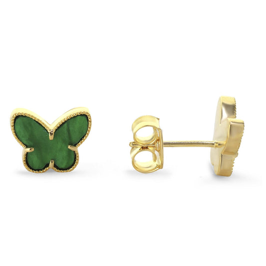 Aros Enchapados en Oro Diseño Mariposa Placa verde