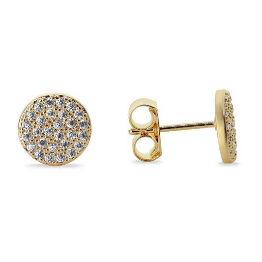 Aros Enchapados en Oro Diseño Placa Circular con Circones