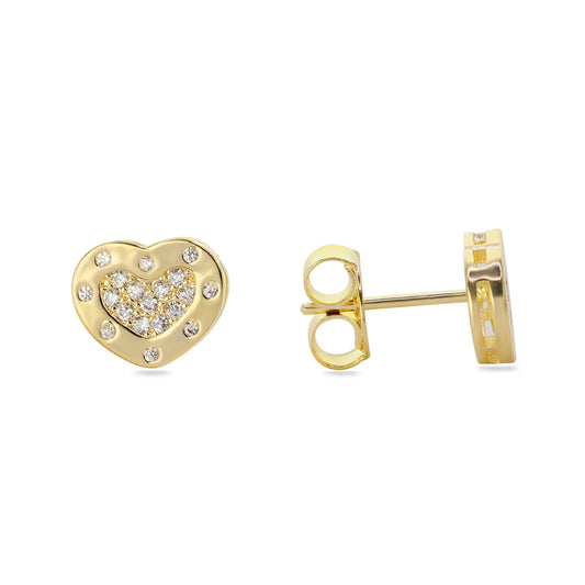 Aros Enchapados en Oro Diseño Placa Corazón con Circones