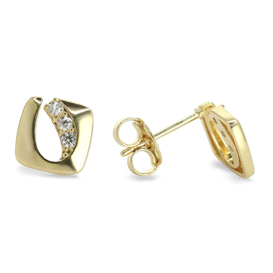 Aros Enchapados en Oro Diseño Rombo con Circones