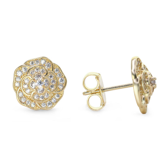 Aros Enchapados en Oro Diseño Rosas con Circones