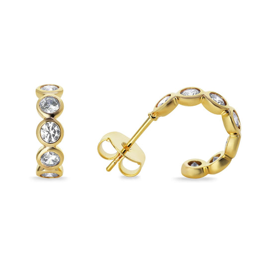 Aros Enchapados en Oro Diseño Semi Argollas con Circón