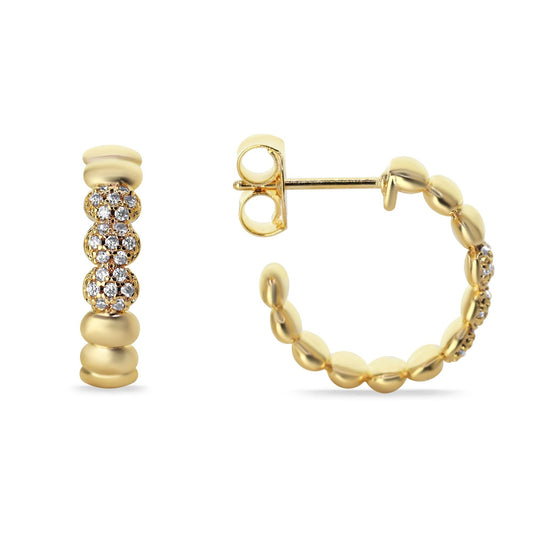 Aros Enchapados en Oro Diseño Semi Argollas con Serie de Ovalos con Circones y Lisos
