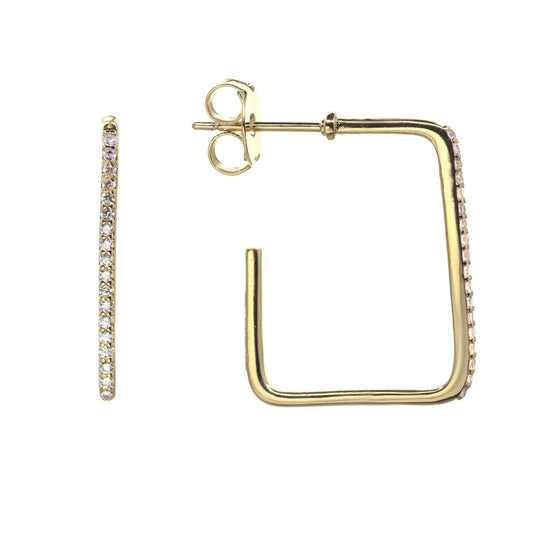 Aros Enchapados en Oro Diseño Semi Argollas Cuadradas con Circones