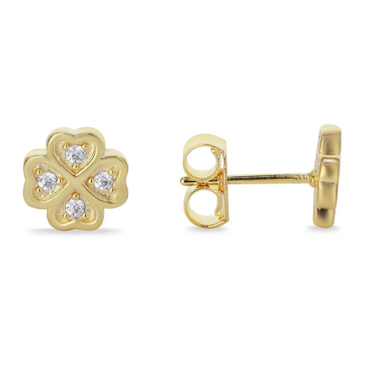 Aros Enchapados en Oro Diseño Trébol con Circones