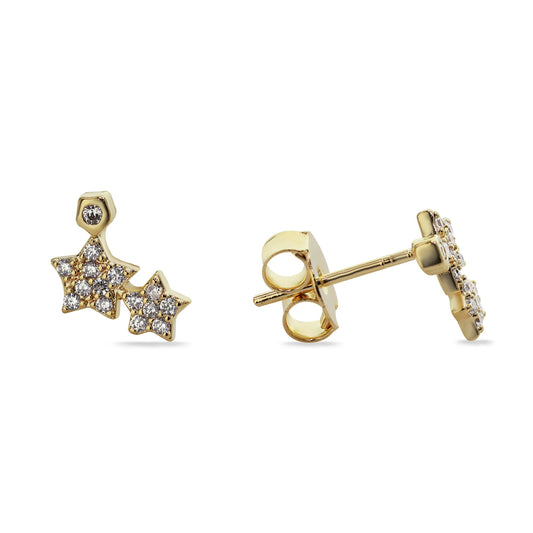 Aros Enchapados en Oro Diseño Tres Estrellas con Circones