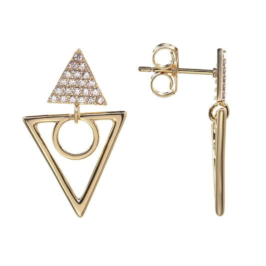 Aros Enchapados en Oro Diseño Triangular Calado con Circones