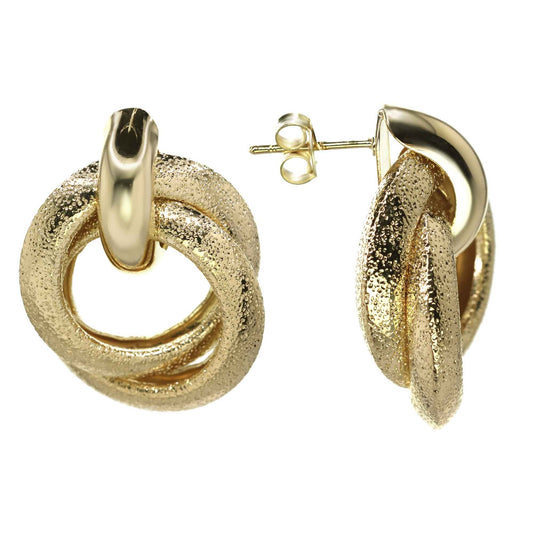 Aros Enchapados en Oro Doble Argolla Texturizada con Base Lisa