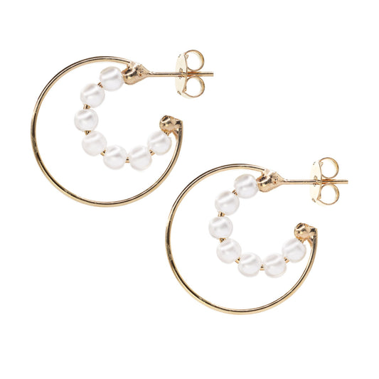 Aros Enchapados en Oro Doble Argollas Lisa y con Perlas de Imitación