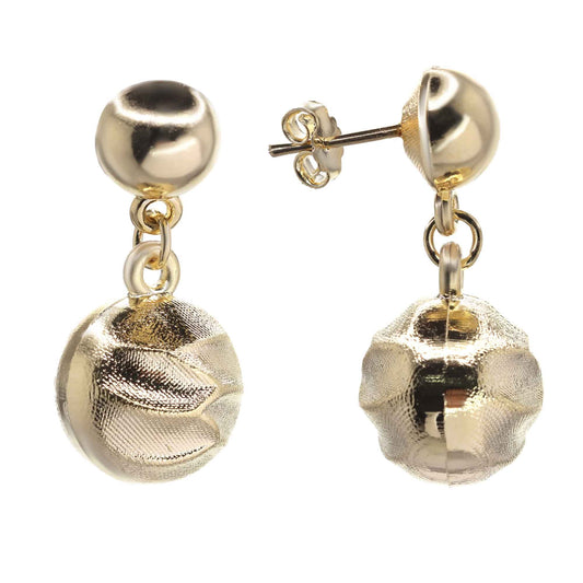 Aros Enchapados en Oro Doble Esfera con Relieve