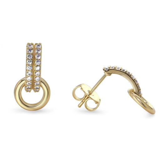 Aros Enchapados en Oro Doble Varita con Circones y Mini Argolla