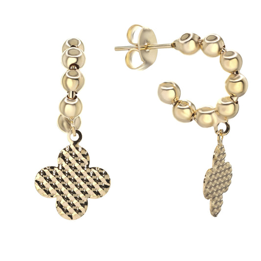 Aros Enchapados en Oro Estilo Argollas de Esferas con Placas Trébol