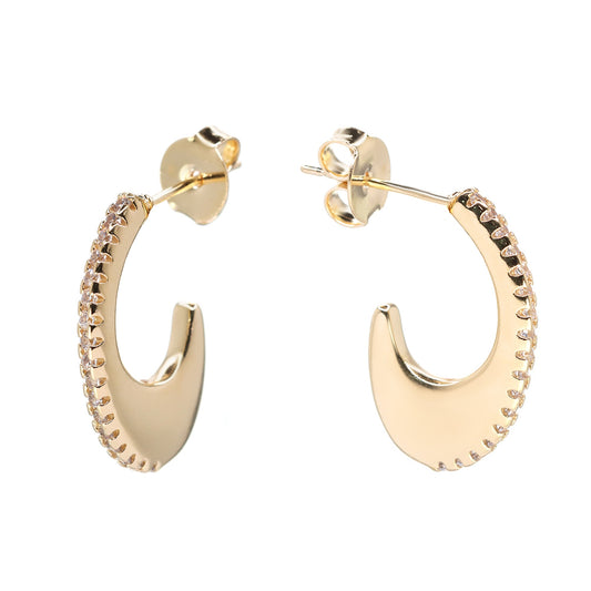 Aros Enchapados en Oro Estilo Argollas Ovaladas con Bordes de Circones