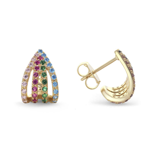 Aros Enchapados en Oro Estilo Arqueado con Circones de Colores