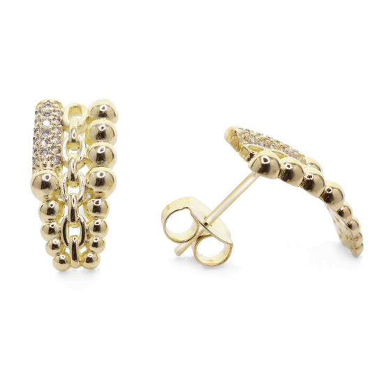 Aros Enchapados en Oro Estilo Cadena Esfera con Circones