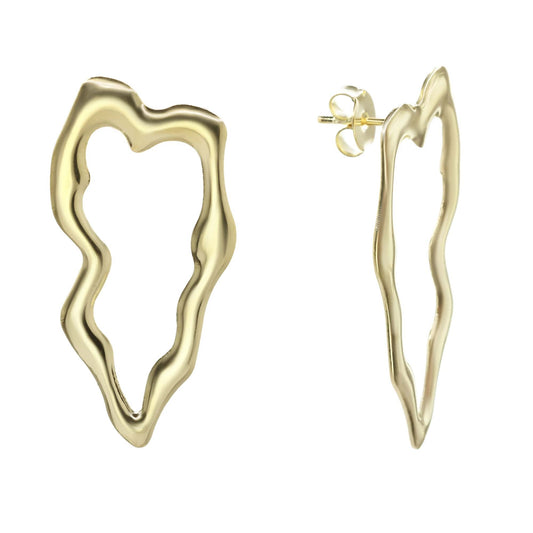 Aros Enchapados en Oro Estilo Corazón Abierta Irregular