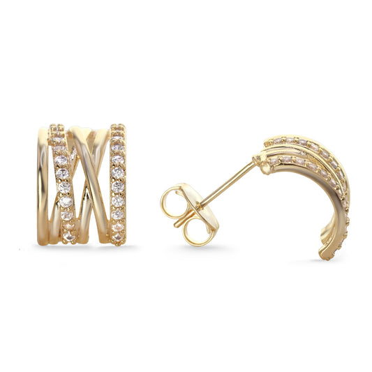 Aros Enchapados en Oro Estilo Curvo Cruzado con Circones