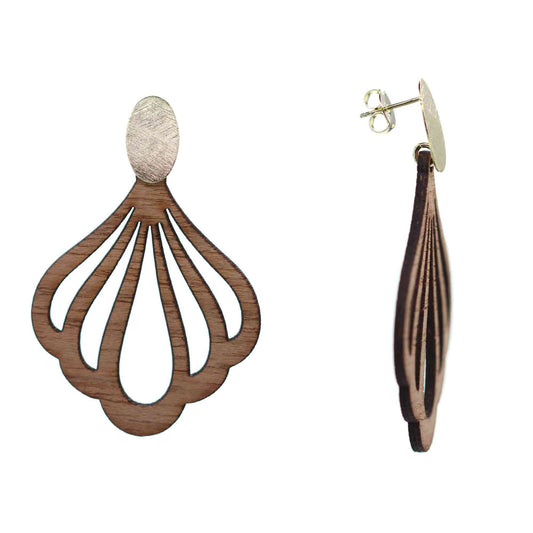 Aros Enchapados en Oro Estilo Madera con Placa Satinada