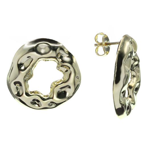 Aros Enchapados en Oro Estilo Martillado con Relieves