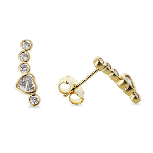 Aros Enchapados en Oro Estilo Trepador de Circones y Corazón