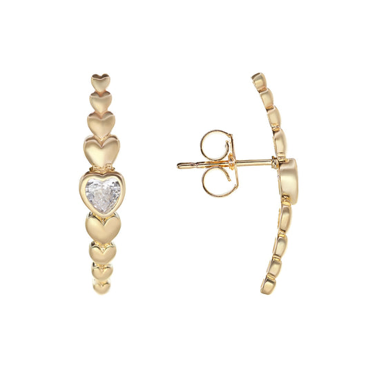 Aros Enchapados en Oro Estilo Trepador de Corazón con Circón