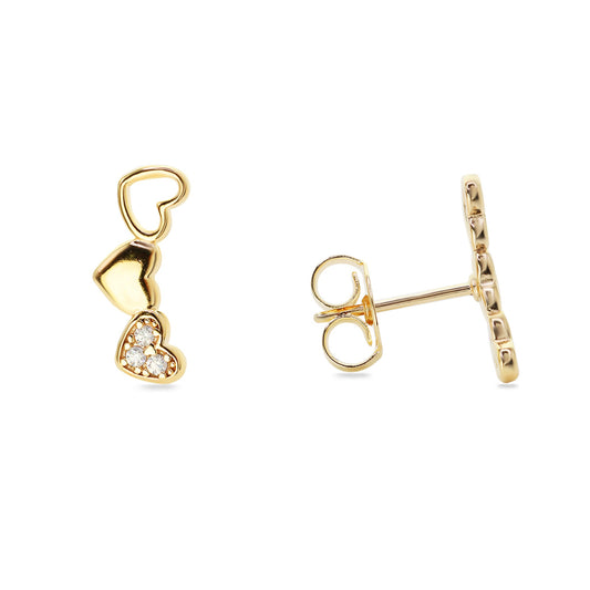 Aros Enchapados en Oro Estilo Trepador Diseño Corazones con Circón
