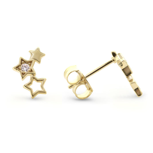 Aros Enchapados en Oro Estilo Trepador Trío de Estrellas y Circones