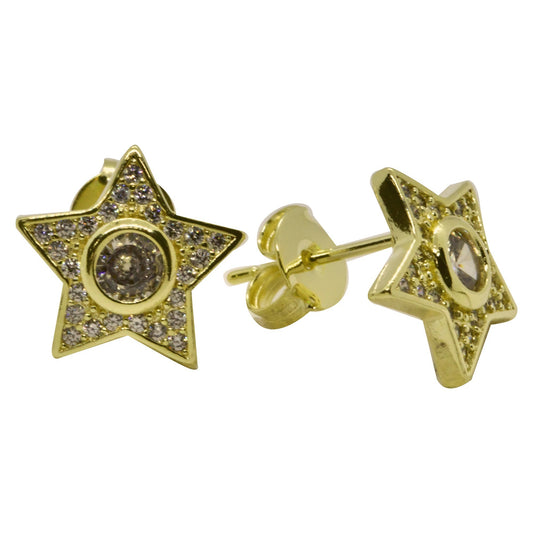 Aros Enchapados en Oro Estrella Microcircon