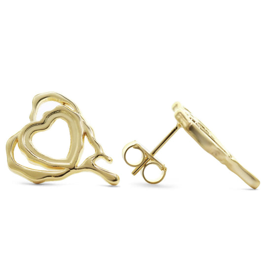 Aros Enchapados en Oro Figura Doble Corazón